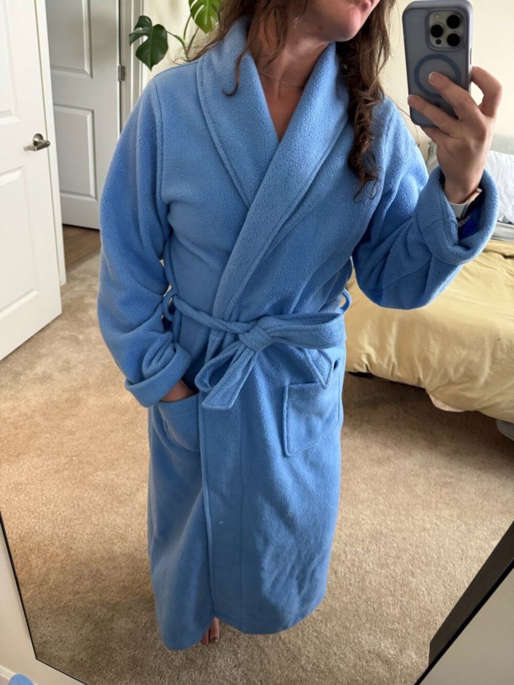 Vintage LL Bean Periwinkle Blue Fleece Belted Robe Size Medium